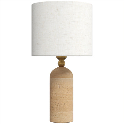 Vintage Table Lamp with Travertine Base, E27, Fabric Shade, 48 cm, Beige