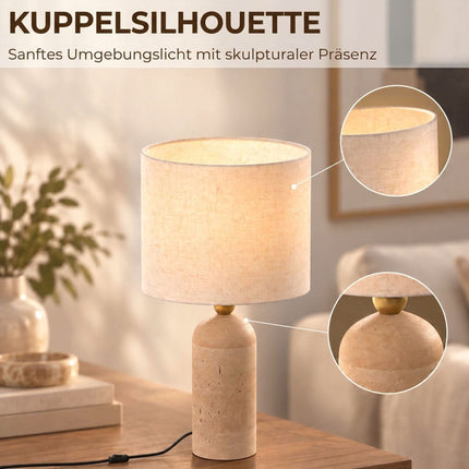 Vintage Table Lamp with Travertine Base, E27, Fabric Shade, 48 cm, Beige