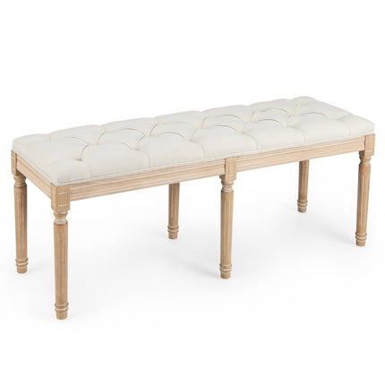 Vintage Polsterbank, 120cm, Beine aus Kautschukholz, Beige