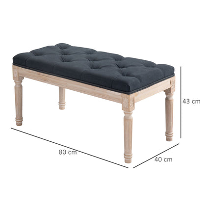 Dunkelgraue Polsterbank - 80x40x43 cm, Leinen, 120 kg Tragkraft