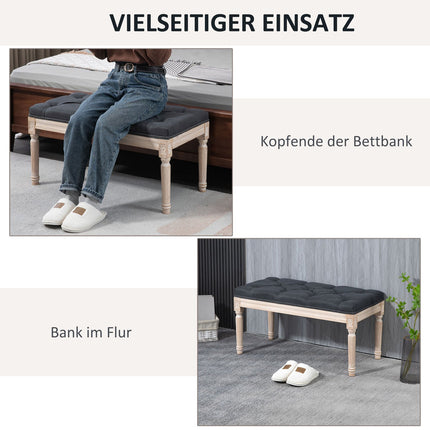 Dunkelgraue Polsterbank - 80x40x43 cm, Leinen, 120 kg Tragkraft