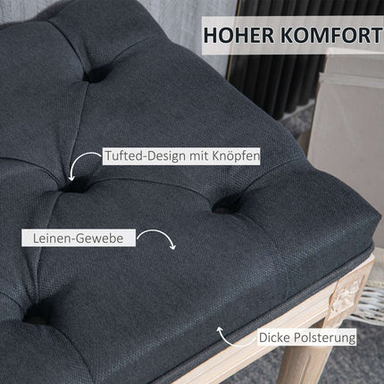 Dunkelgraue Polsterbank - 80x40x43 cm, Leinen, 120 kg Tragkraft