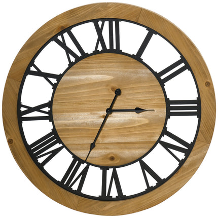 Silent vintage wall clock - 60 cm, metal & wood, black/natural