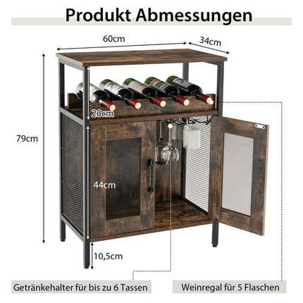 Vintage Wine Cabinet with Removable Wine Rack & Integrated Glass Holders Rustic Brown