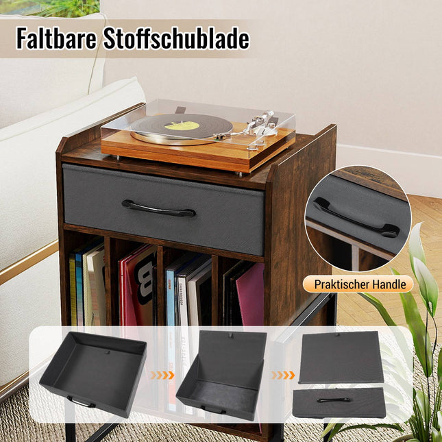 Schallplattenständer mit 4 Ablagen, braunes Retro-Design