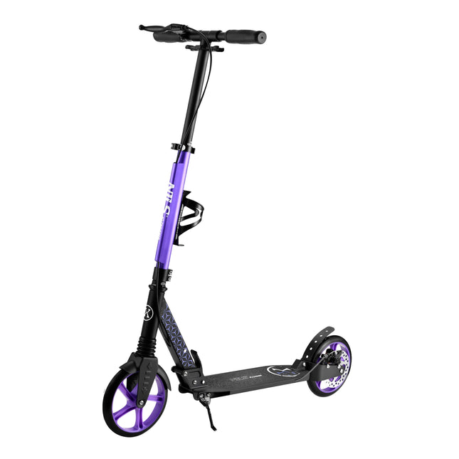 Fialová koloběžka, nastavitelná výška, skládací design