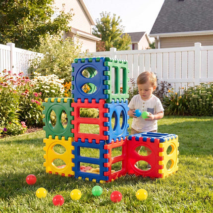 Waffle Block Building Set 32 Pieces with 10 Ocean Balls, Ages 3+, PE