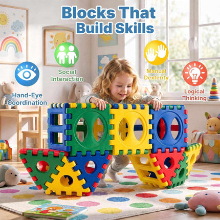 Waffle Block Building Set 32 Pieces with 10 Ocean Balls, Ages 3+, PE
