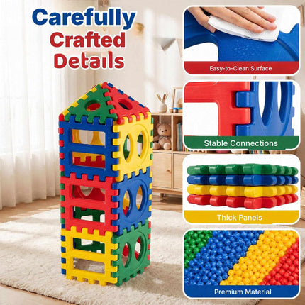 Waffle Block Building Set 32 Pieces with 10 Ocean Balls, Ages 3+, PE