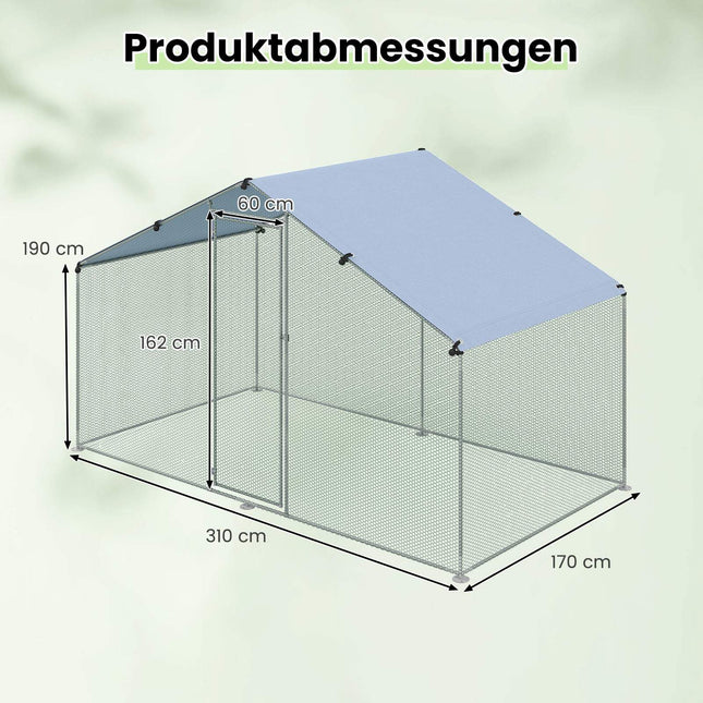 Begehbarer Hühnerstall mit Dach, abschließbarer Tür, 300x170x190 cm