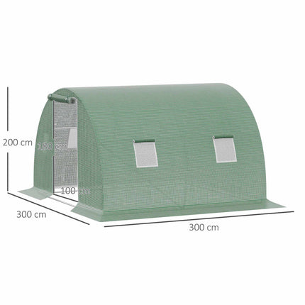 Begehbares Gewächshaus mit Fenstern, 3x3m, Dunkelgrün