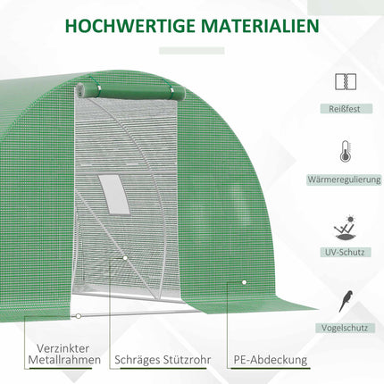 Begehbares Gewächshaus mit Fenstern, 3x3m, Dunkelgrün