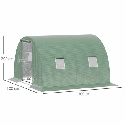 Begehbares Gewächshaus mit Fenstern, 3x3m, Dunkelgrün