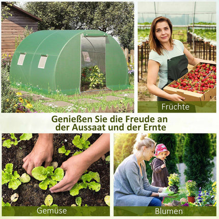 Begehbares Gewächshaus mit Fenstern, 3x3m, Dunkelgrün
