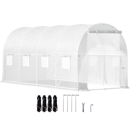 Walk-In Tunnel Greenhouse 15 x 6.5 x 7 Ft; 2 Doors, 8 Windows