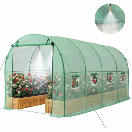 Walk-In Tunnel Greenhouse 15x7x7 ft with Watering System