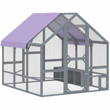 Walk-In Wooden Chicken Coop with Cover, 2 Nest Boxes, 8-10 Hens