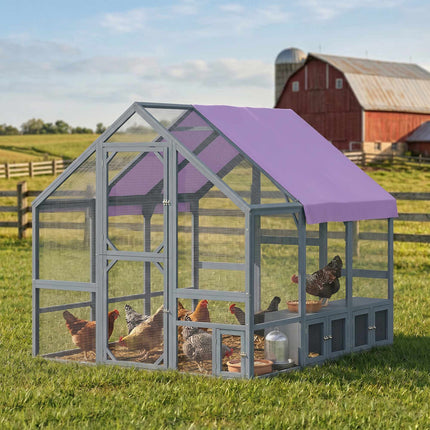 Walk-In Wooden Chicken Coop with Cover, 2 Nest Boxes, 8-10 Hens