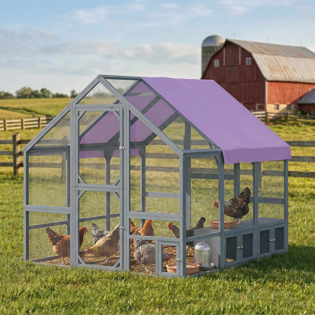 Walk-In Wooden Chicken Coop with Cover, 2 Nest Boxes, 8-10 Hens