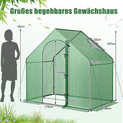 Walk-in greenhouse with PE cover & roll-up zip door & window film greenhouse