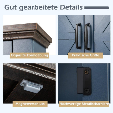 Wandschrank mit verstellbaren Einlegeböden und offenem Stauraum, Blau