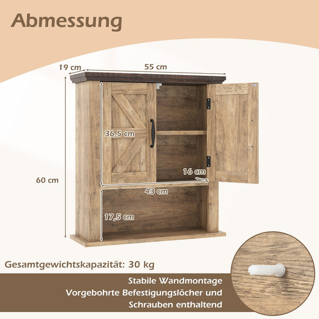 Wandschrank mit verstellbaren Einlegeböden und offenem Stauraum