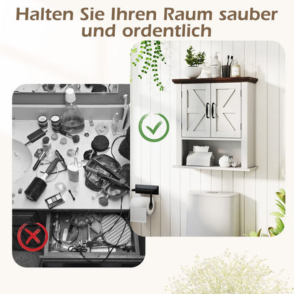 Wandschrank mit verstellbaren Einlegeböden und offenem Stauraum, Weiß