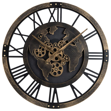 Wall Clock, 27-Inch Gear World Map, Non-Ticking Quartz