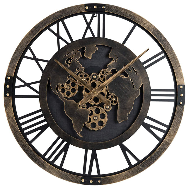 Wanduhr, 27 Zoll Zahnrad-Weltkarte, Nicht tickendes Quarzwerk