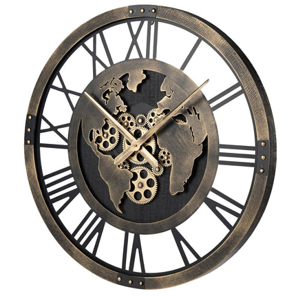 Wall Clock, 27-Inch Gear World Map, Non-Ticking Quartz