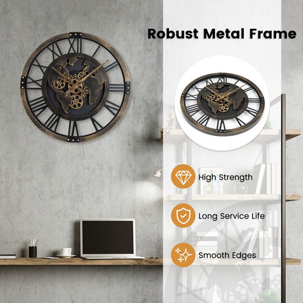 Wall Clock, 27-Inch Gear World Map, Non-Ticking Quartz