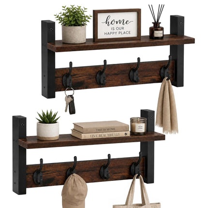 Wandgarderobe 2er Set, Braun MDF und Eisen