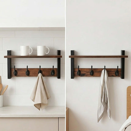 Wandgarderobe 2er Set, Braun MDF und Eisen