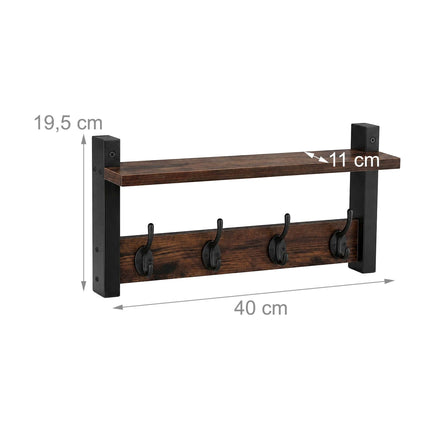 Wandgarderobe 2er Set, Braun MDF und Eisen