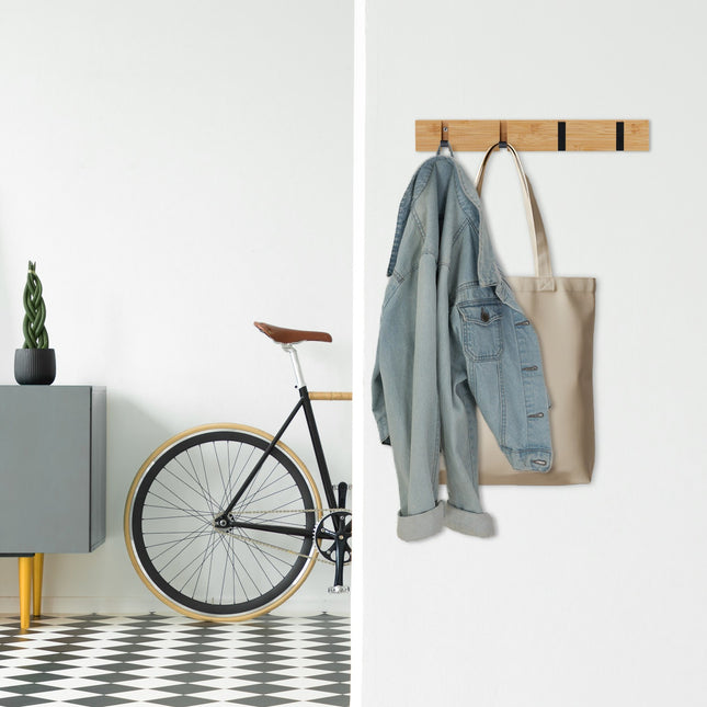 Wall Coat Rack with Folding Bamboo Hooks