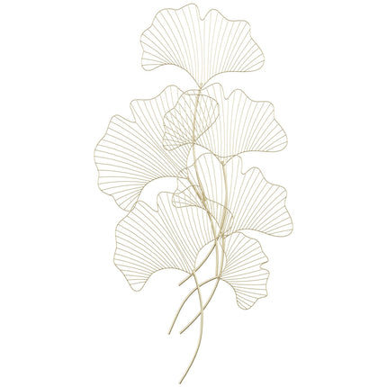 Décoration murale moderne en métal 3D, motif feuilles de ginkgo, pour chambre et salle à manger, doré, 51 x 3,5 x 94,5 cm