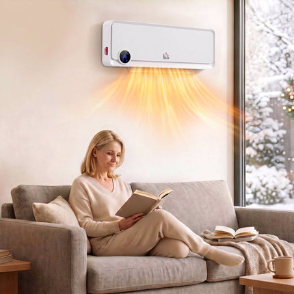 Wall Fan Heater 2000 W with Remote Control and LED Display, White, 12-Hour Timer