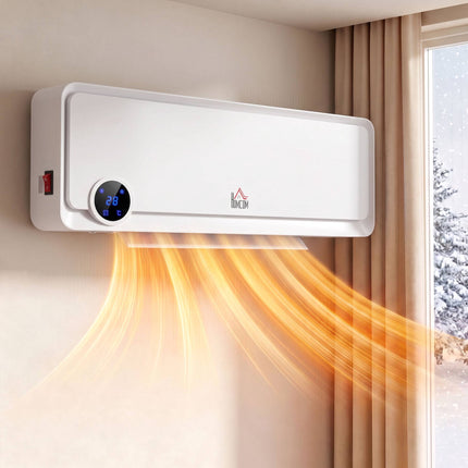 Wall Fan Heater 2000 W with Remote Control and LED Display, White, 12-Hour Timer