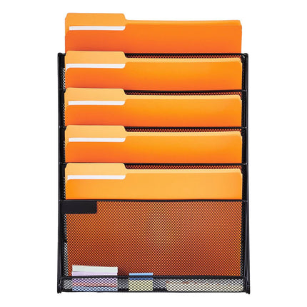 Wall File Organizer, 6-Pocket Mesh Metal, Label Tabs