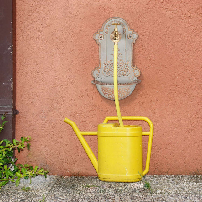 Wall Fountain with Tap, Gold and Grey Cast Iron