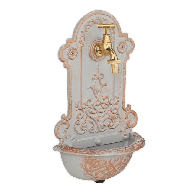 Wall Fountain with Tap, Gold and Grey Cast Iron