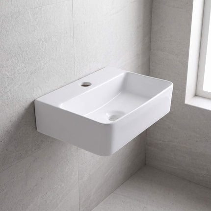 Wall-Hung Ceramic Basin with Tap Hole, 37 x 27 cm