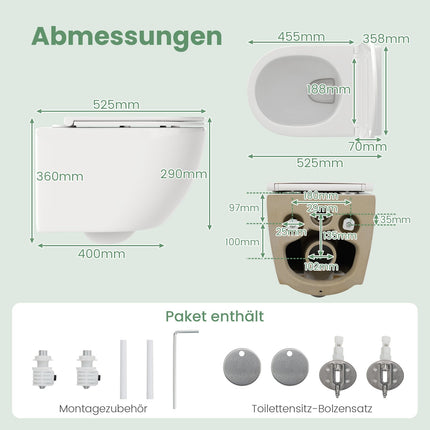Wand-WC, Doppelspülung, Absenkautomatik, Weiß