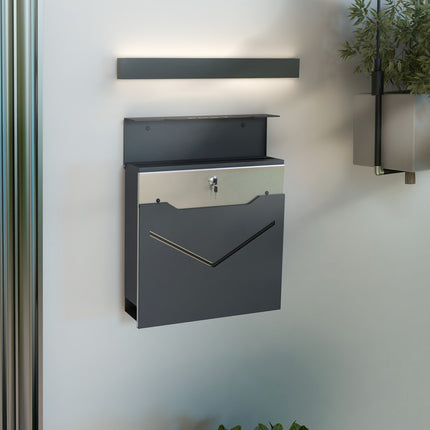 Anthracite wall letterbox, display window, magazine slot