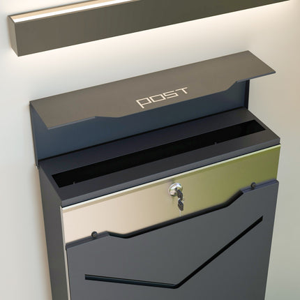 Anthracite wall letterbox, display window, magazine slot