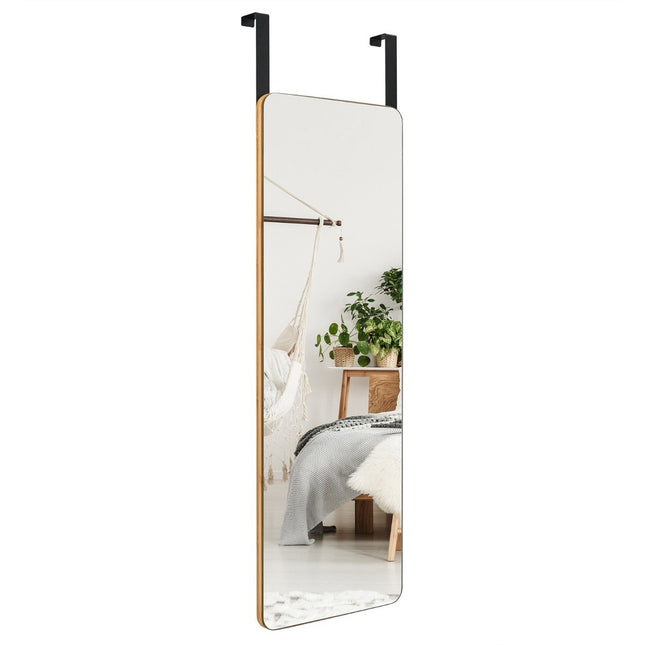 Wandspiegel mit Bambusrahmen, abgerundeten Ecken, 2 Haken