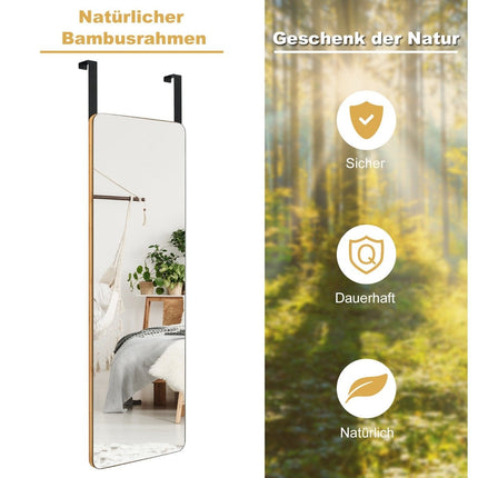 Wandspiegel mit Bambusrahmen, abgerundeten Ecken, 2 Haken