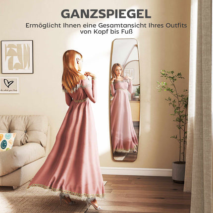 Wandspiegel mit goldfarbenem Metallrahmen, 160 x 40 cm