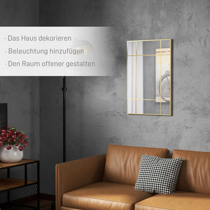 Wandspiegel mit goldfarbenem Metallrahmen, 90x60 cm