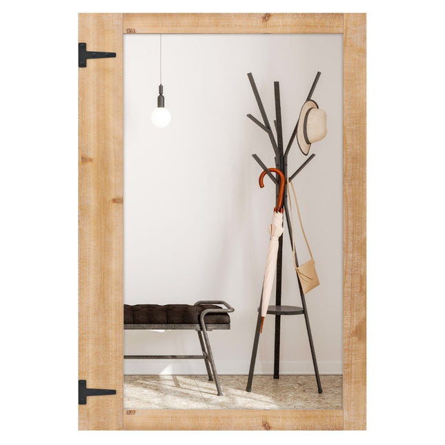 Wandspiegel mit Massivholzrahmen & Metallhaken, 87,5x51 cm